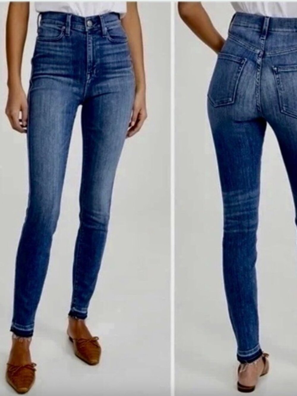 AYR The Riser Medium Wash High Rise Skinny Cigarette Raw Hem Jeans Preppy sz 26